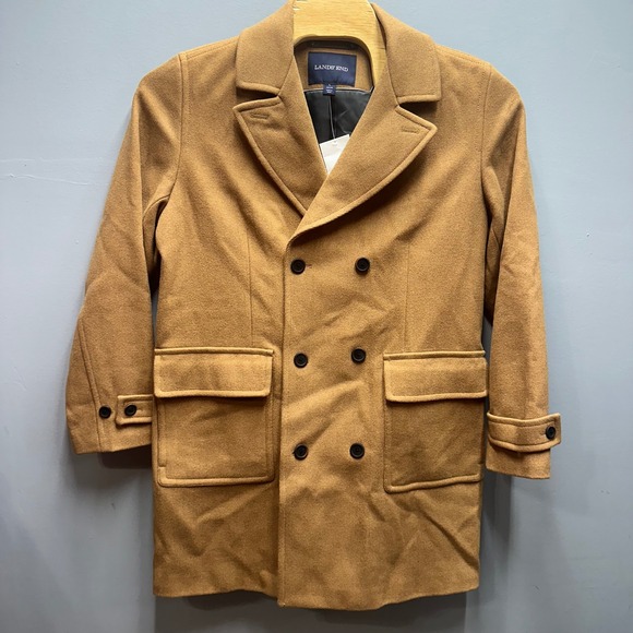 Lands' End Other - Lands' End Wool Blend Double Breasted Overcoat Vicuna Camel Mens L 42-44 NWOT